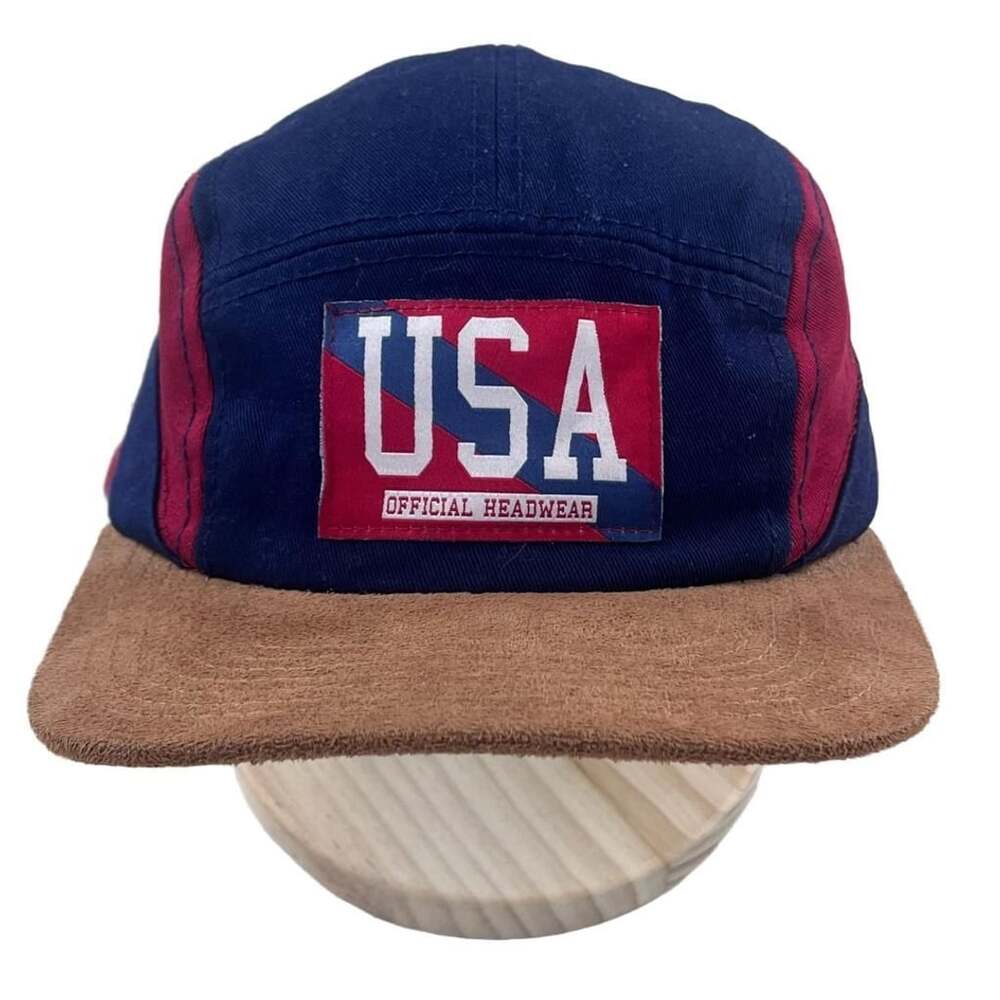 Official Brand USA Official Headwear 5-Panel Hat Cap Blue Red Suede Brim